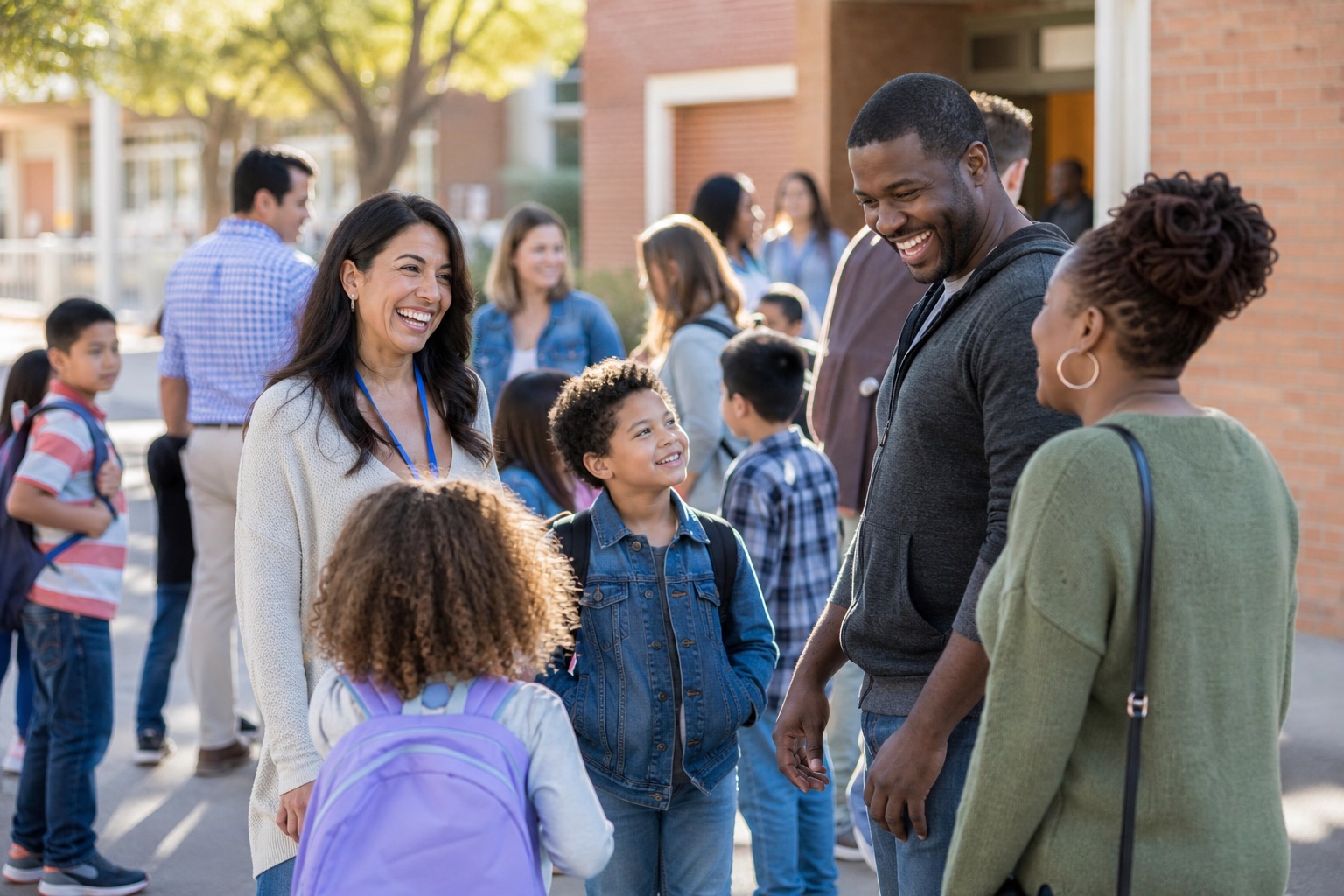 Carroll families talking together after school